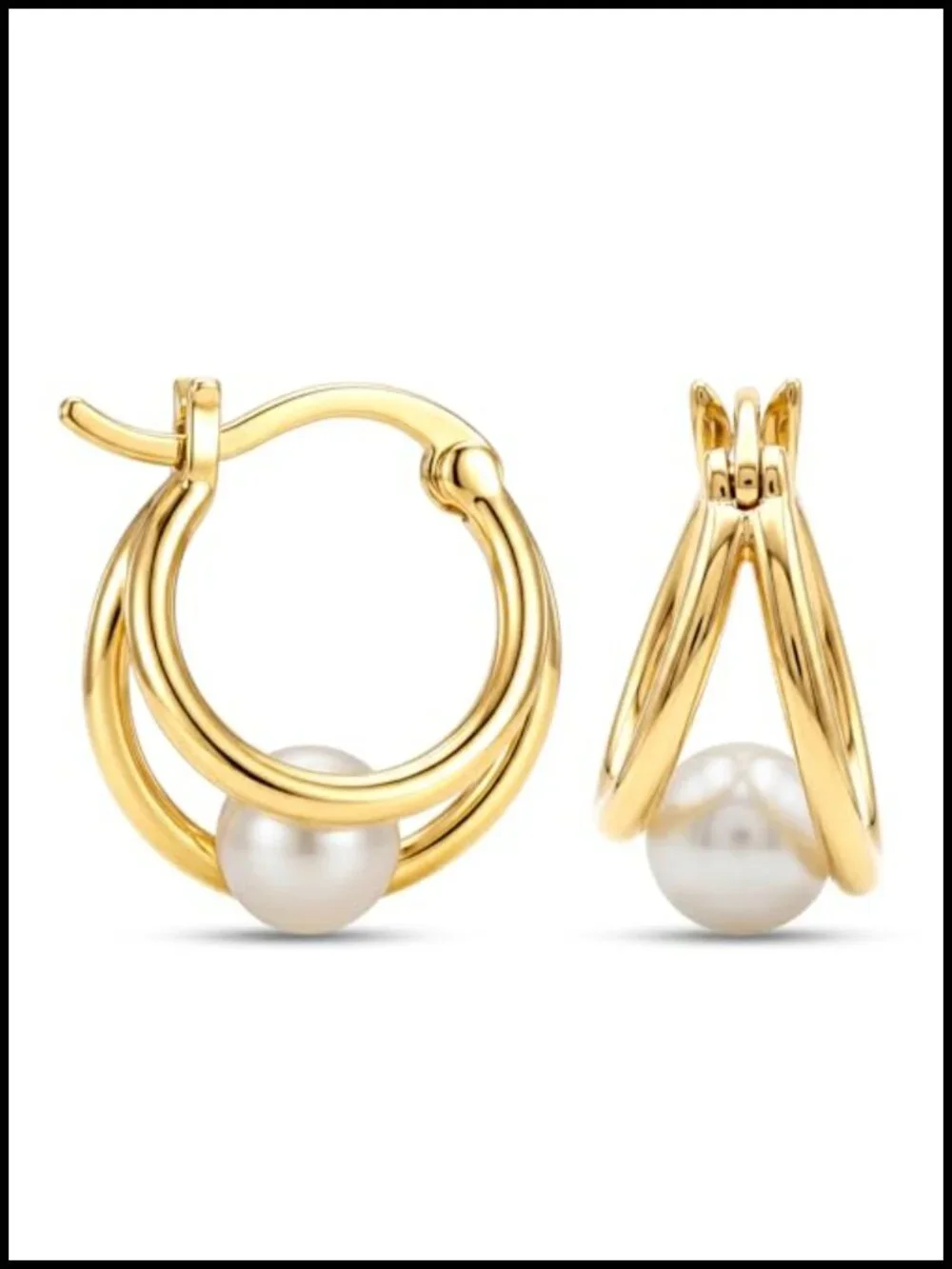 14K Gold Plated Freshwater Pearl Hoop Earrings for Women 15MM